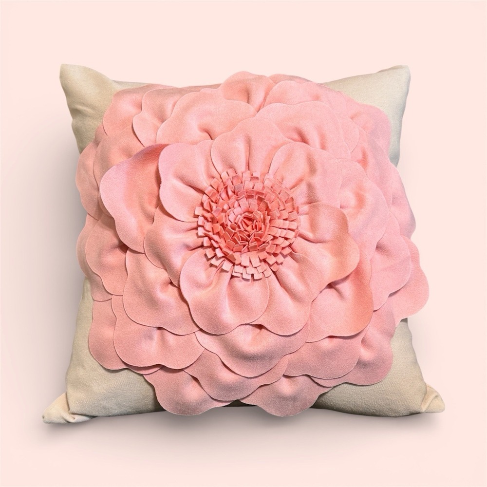 Handmade 3D Floral Pillow Shams Set of 2 Blush Flower 17" Square NWOT